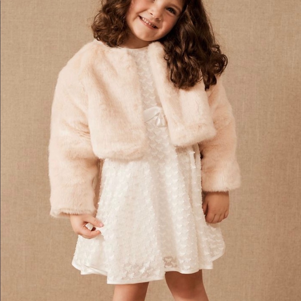 BHLDN JOHN DRET Flower Girl Faux Fur Blush jacket size 4 year girls